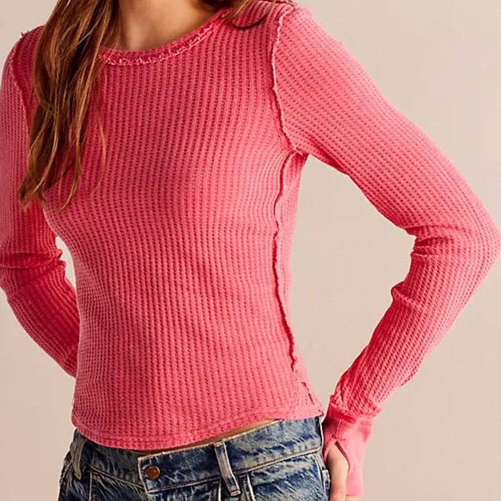 Free People Cotton Pink Cotton Waffle Long Sleeve T Size XS